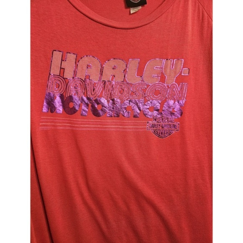 Harley Davidson Womens XL Hot Pink Purple Foil Long Sleeve Sun Denver Colorado - Picture 2 of 7